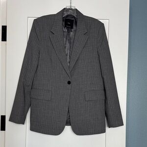 Woman Gray Pinstripe Blazer - Classic Tailored Fit